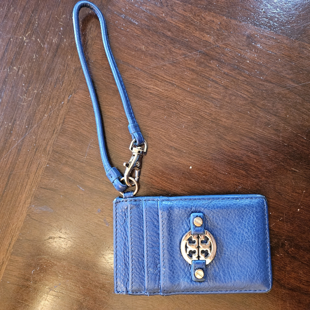 Tory Burch Blue Leather Wristlet Card Holder